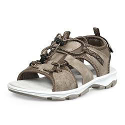 GRITION Wandersandalen Damen Sommer, Trekkingsandalen mit Weichem Fußbett Flach Bequeme Verstellbarer Sandalen Outdoor Sandale Sportsandalen Frauen Leicht Offene Zehe Schuhe stone MEHRWEG (40 EU) von GRITION