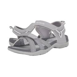 GRITION trekkingsandalen damen Sommer outdoor sandalen,Wandersandalen Flach Bequeme Offene Slingback Sport Sandale Wasserschuhe Leicht Schuhe Strand Spazierengehen 39eu/Grey von GRITION