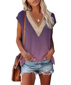 GRMLRPT Damen Ärmellos V-Ausschnitt Bluse Elegant Flügelärmeln Loose Casual T-Shirts Sommer Tops Oberteile Basic Einfarbige Tunika Lässig(Violett,M) von GRMLRPT