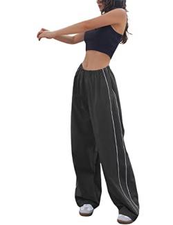 GRMLRPT Damen Cargohose Y2K Baggy High Waist Breites Bein Low Waist Aesthetic Vintage Oversized Harajuku 96er Freizeithose Streetwear Track Pants Teenager Mädchen Elastische Taille Weite(Grau,L) von GRMLRPT