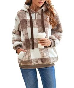 GRMLRPT Damen Fleecepullover Casual Hoodies Flauschiger Fleece Reißverschluss Damen Sweatshirts mit Taschen für Damen Herbst Winterpullover Essentials(Khaki-L) von GRMLRPT
