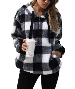 GRMLRPT Damen Fleecepullover Casual Hoodies Flauschiger Fleece Reißverschluss Damen Sweatshirts mit Taschen für Damen Herbst Winterpullover Essentials(Weiß-L) von GRMLRPT