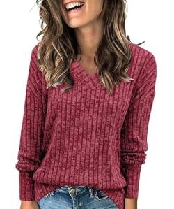 GRMLRPT Damen Pullover Casual V-Ausschnitt Langarmshirt Leichtes Herbst Strickpullover Winter Oberteile S-2XL(Violett,L) von GRMLRPT