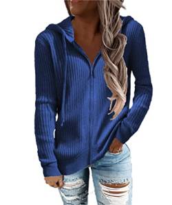 GRMLRPT Kapuzenpullover Damen Hoodie mit Durchgägigem Reißverschluss Kapuzenjacke Pullover Sweatshirt Casual Sport Langarm Tops Mädchen(Blau,M) von GRMLRPT