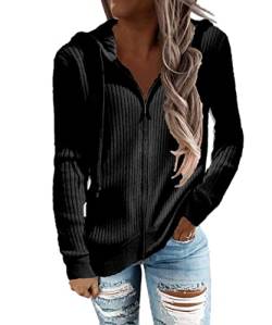 GRMLRPT Kapuzenpullover Damen Hoodie mit Durchgägigem Reißverschluss Kapuzenjacke Pullover Sweatshirt Casual Sport Langarm Tops Mädchen(Schwarz,S) von GRMLRPT