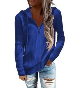 GRMLRPT Kapuzenpullover Damen Hoodie mit Halber Reißverschluss Kapuzenjacke Pullover Sweatshirt Casual Sport Langarm Tops Mädchen(XXL,Blau) von GRMLRPT