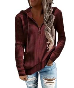 GRMLRPT Kapuzenpullover Damen Hoodie mit Halber Reißverschluss Kapuzenjacke Pullover Sweatshirt Casual Sport Langarm Tops Mädchen(XXL,Rot) von GRMLRPT