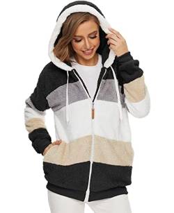 GRMLRPT Teddy Fleecejacke mit Kapuze Plüschjacke Damen Kapuzenjacke Fellmantel Fleece Jacke mit Reißverschluss Lässige Jacken Mantel Wintermantel Oberteile mit Taschen(M,Schwarz) von GRMLRPT