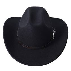 GRNUS Klassischer Westernhut aus Filz, aufrollbare Krempe, Cowboyhut für Damen und Herren, mit Westerngürtel, Schwarz, Einheitsgr��e von GRNUS