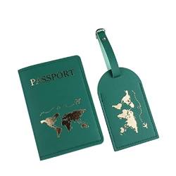GRONGU Fashion Travel Passport Cover PU Brief Print Gepäck Koffer Adresshalter Gepäck Boarding Label Passschutz für Frauen, grün, 2 Stück von GRONGU