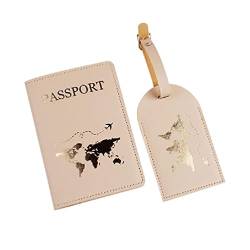 GRONGU Fashion Travel Passport Cover PU Brief Print Gepäck Koffer Adresshalter Gepäck Boarding Label Passschutz für Frauen, khaki, 2 Stück von GRONGU