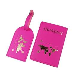 GRONGU Fashion Travel Passport Cover PU Brief Print Gepäck Koffer Adresshalter Gepäck Boarding Label Passschutz für Frauen, rosarot, 2 Stück von GRONGU