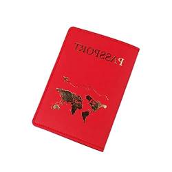 GRONGU Fashion Travel Passport Cover PU Brief Print Gepäck Koffer Adresshalter Gepäck Boarding Label Passschutz für Frauen, rot, passport bag von GRONGU