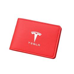 GRONGU Kreditkartenetui, Für Tesla Model 3 Y X, Leder-Führerscheinhalter, Kartenhalter, Geldbörse, Autozubehör,Red von GRONGU