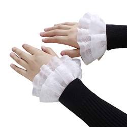 GROOMY Fake Sleeve, Women Sweet Fake Sleeves Double Layer Ruffles Lace Flared Cuffs Wrist Warmers-White von GROOMY