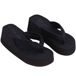 GROOMY Flip-Flops, Sommer Soft Women Wedge Sandalen Tanga Flip Flops Plattform Hausschuhe Beach-Black -38 von GROOMY