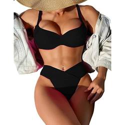 GROWBY Push-Up-Bikini-Badeanzug mit hoher Taille, Damen-Bikini-Set, Beachwear-Badeanzug, Sommer-Stil, Damen-Badebekleidung, B, M von GROWBY