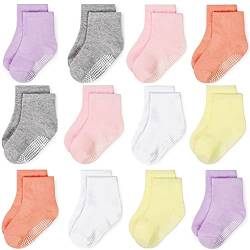 GRPSKCOS Baby Kinder Socken ABS Rutschfeste Kleinkind Socken 12 Paar Kinder Stoppersocken für 0-10 Jahre Jungen Mädchen Anti Rutsch Socken (5-7 Jahre, 6 Mädchen -12 Paare) von GRPSKCOS