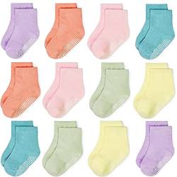 GRPSKCOS Baby Kinder Socken ABS Rutschfeste Kleinkind Socken 12 Paar Kinder Stoppersocken für 0-10 Jahre Jungen Mädchen Anti Rutsch Socken (6-12 Monate, 7 Mädchen Multicolor-12 Paar) von GRPSKCOS