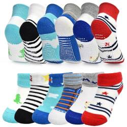 GRPSKCOS Baby-Socken mit Greifer, dicke Terry Socsk 6 Paare rutschfest Kleinkind warme Socken für 0-3 Yeas Kleinkind Jungen Mädchen (#2 Baby Boys- 6 Paare, 6-12 Monate) von GRPSKCOS