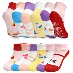 GRPSKCOS Baby Socken mit Greifern,Thick Terry Socsk 6 Paare rutschfest Kleinkind warme Socken für 0-3 Yeas Kleinkind Jungen Mädchen(#1 Baby Mädchen- 6 Paare,1-3 Jahre) von GRPSKCOS