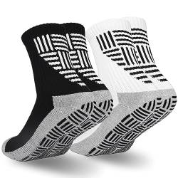 GRPSKCOS Herren Fußball Socken, 2 Paar rutschfeste, rutschfeste Fußball Basketball Sport Griff Socken Krankenhaus Hausschuh Haus Altenpflege Socken（#1 Schwarz+Weiß- 2 Paar, 38-45 von GRPSKCOS