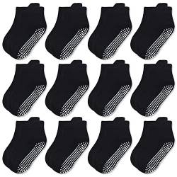 GRPSKCOS Kinder Baby Stopper Socken 12 Paar ABS Rutschfeste Kleinkind Socken für Kinder Jungen Mädchen für 0-7 Jahre Kinder Anti Rutsch Socken (1-3 Jahre, 4 Schwarz -12 Paare) von GRPSKCOS