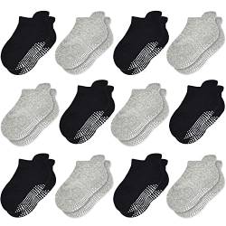 GRPSKCOS Kinder Baby Stopper Socken 12 Paar ABS Rutschfeste Kleinkind Socken für Kinder Jungen Mädchen für 0-7 Jahre Kinder Anti Rutsch Socken (1-3 Jahre, 5 Schwarz/Grau -12 Paar) von GRPSKCOS