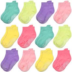 GRPSKCOS Kinder Baby Stopper Socken 12 Paar ABS Rutschfeste Kleinkind Socken für Kinder Jungen Mädchen für 0-7 Jahre Kinder Anti Rutsch Socken (1-3 Jahre, 7 Mädchen Multicolor-12 Paar) von GRPSKCOS