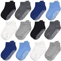 GRPSKCOS Kinder Baby Stopper Socken 12 Paar ABS Rutschfeste Kleinkind Socken für Kinder Jungen Mädchen für 0-7 Jahre Kinder Anti Rutsch Socken (3-5 Jahre, 1 Jungen Multicolor-12 Paar) von GRPSKCOS