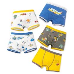 GRPSKCOS Kinder Jungen Boxershorts- Dinosaurier Muster Unterhosen 5er Pack Bedruckt Stretch Baumwolle, 2-8 Jahre(03 Flugzeug,4-6 Jahre) von GRPSKCOS