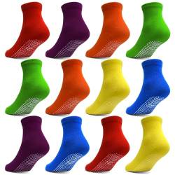 GRPSKCOS Stoppersocken Kinder, 12 Paar ABS Regenbogen Rutschfeste Kleinkind Socken für 1-10 Jahre Mädchen Kinder Anti Rutsch Socken(#1 Regenbogen - 12 Paar,3-5 Jahre) von GRPSKCOS