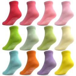 GRPSKCOS Stoppersocken Kinder, 12 Paar ABS Regenbogen Rutschfeste Kleinkind Socken für 1-10 Jahre Mädchen Kinder Anti Rutsch Socken(#2 Helle Farben - 12 Paar,3-5 Jahre) von GRPSKCOS