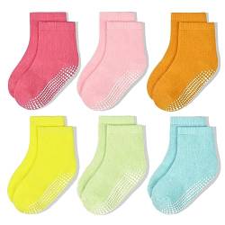 GRPSKCOS Stoppersocken Kinder, 6 Paar ABS Regenbogen Rutschfeste Kleinkind Socken für 1-7 Jahre Mädchen Kinder Anti Rutsch Socken(#1 Helle Farben- 6 Paare,3-5 Jahre) von GRPSKCOS