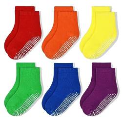 GRPSKCOS Stoppersocken Kinder, 6 Paar ABS Regenbogen Rutschfeste Kleinkind Socken für 1-7 Jahre Mädchen Kinder Anti Rutsch Socken(#2 Regenbogen- 6 Paare,1-3 Jahre) von GRPSKCOS