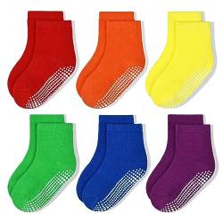 GRPSKCOS Stoppersocken Kinder, 6 Paar ABS Regenbogen Rutschfeste Kleinkind Socken für 1-7 Jahre Mädchen Kinder Anti Rutsch Socken(#2 Regenbogen- 6 Paare,3-5 Jahre) von GRPSKCOS