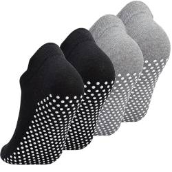 GRPSKCOS Yoga Socken Stoppersocken Damen, 4 Paare Antirutschsocken, Rutschfeste Slipper Socken für Yoga, Pilates, Tanz, Krankenhaus, Zuhause, Workout, Sport(02 Schwarz*2+Grau*2,35-40) von GRPSKCOS