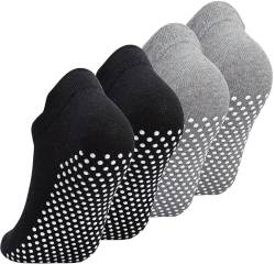 GRPSKCOS Yoga Socken Stoppersocken Damen, 4 Paare Antirutschsocken, Rutschfeste Slipper Socken für Yoga, Pilates, Tanz, Krankenhaus, Zuhause, Workout, Sport(02 Schwarz*2+Grau*2,41-43) von GRPSKCOS