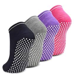 GRPSKCOS Yoga Socken für Damen, Stoppersocken Pilates Barfuß 4 Paare Antirutschsocken Rutschfeste Krankenhaus Zuhause Socken mit Noppen(01 Schwarz+Grau+Rose+Lila,41-43) von GRPSKCOS
