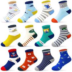 Rutschfeste Socken für Kleinkinder 12 Paar Cartoon Rutschfest Klebrig Niedliche Söckchen für Kinder Jungen Mädchen Grips Crew Socken für 1–7 Jahre Kinder(#1 Tiger-Stil (12 Paare), 3-5Jahre) von GRPSKCOS