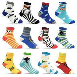 Rutschfeste Socken für Kleinkinder 12 Paar Cartoon Rutschfest Klebrig Niedliche Söckchen für Kinder Jungen Mädchen Grips Crew Socken für 1–7 Jahre Kinder(#2 Cartoon-Stil (12 Paare), 5-7Jahre) von GRPSKCOS