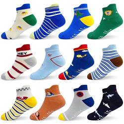 Rutschfeste Socken für Kleinkinder 12 Paar Cartoon Rutschfest Klebrig Niedliche Söckchen für Kinder Jungen Mädchen Grips Crew Socken für 1–7 Jahre Kinder(#4 Hai-Stil (12 Paare), 1-3Jahre) von GRPSKCOS