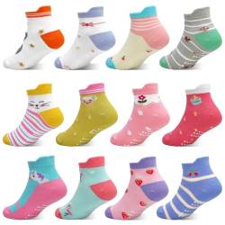 Rutschfeste Socken für Kleinkinder 12 Paar Cartoon Rutschfest Klebrig Niedliche Söckchen für Kinder Jungen Mädchen Grips Crew Socken für 1–7 Jahre Kinder(#5 Süßer Hasenstil (12 Paare), 1-3Jahre) von GRPSKCOS