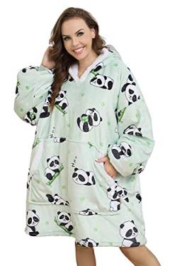 GRUIDAE Panda Hoodie +++ verdickte Oversize Decke Damen Frauen Kuscheldecke mit Ärmeln und Kapuze, Blanket Hoodie Sweatshirt, warmer Pullover Decke Grün von GRUIDAE