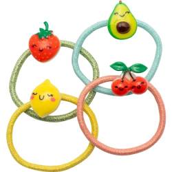 GRUSS & CO Haargummi-Set Motiv "Obst" | Geschenkset mit 4 Glitzer-Haargummis mit Figur | Geschenk Kindergeburtstag, Schultüte, Mädchen | 70109 von GRUSS & CO