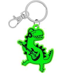 GRUSS & CO Reflektor neon Motiv Dino | Figürlicher Neon-Reflektor, Anhänger mit Schlüsselring und Karabiner, Reflektoranhänger | Kindergeburtstag, Geschenk, Schulstart | 70137 von GRUSS & CO