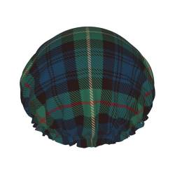 Duschhaube, doppelte wasserdichte Badekappe, elastische wiederverwendbare Duschhaube, Badekappen, Nachtmütze, Tartan-Blau-Schwarz-Abstrakt von GRatka