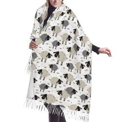 GRatka Schal, Schafe, Unisex-Schal mit Fransen, groß, warm, weich, Kaschmir-Gefühl, Tücher, 196 x 68 cm von GRatka