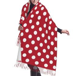 GRatka Schal, rot gepunktet, weiße Punkte, Unisex-Schal mit Fransen, groß, warm, weich, Kaschmir-Gefühl, Schals, Wickeltücher, 196 x 68 cm von GRatka