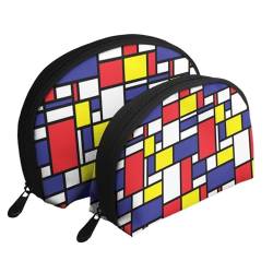 Make-up-Tasche, Reise-Kosmetiktasche, 2-teilig, tragbares Clutch-Beutel-Set, Beutel-Organizer, Mondrian-Musterdruck von GRatka